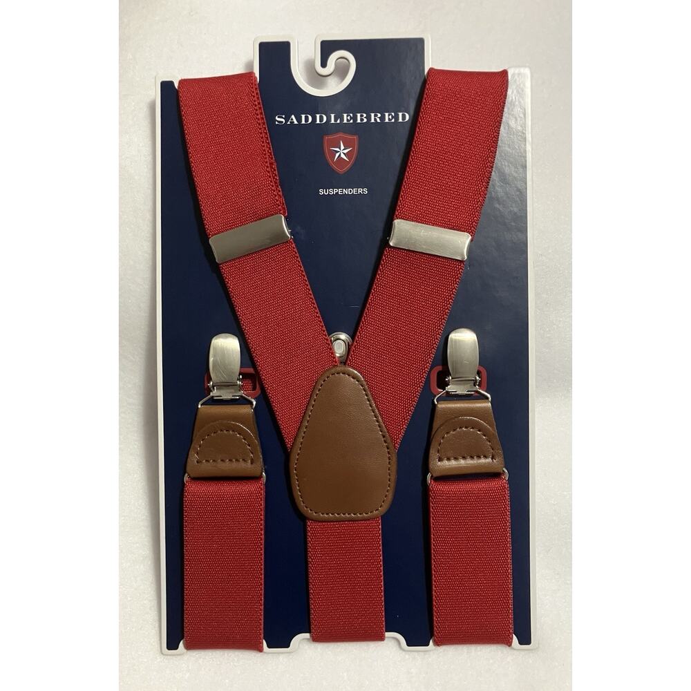 Mens Saddlebred Adjustable Suspenders Clip-on Red Brown with Silver Hardware NWT